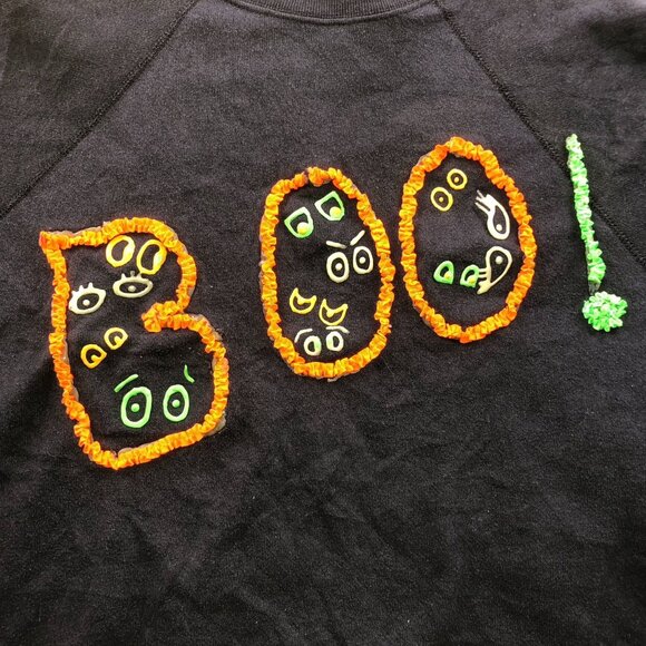 Tultex Womens Sweatshirt Size 2XL Halloween "Boo!" Black Top Crew Neck Casual - Picture 8 of 15